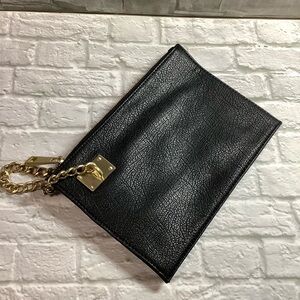 SR2 Black leather clutch with Gold Chain